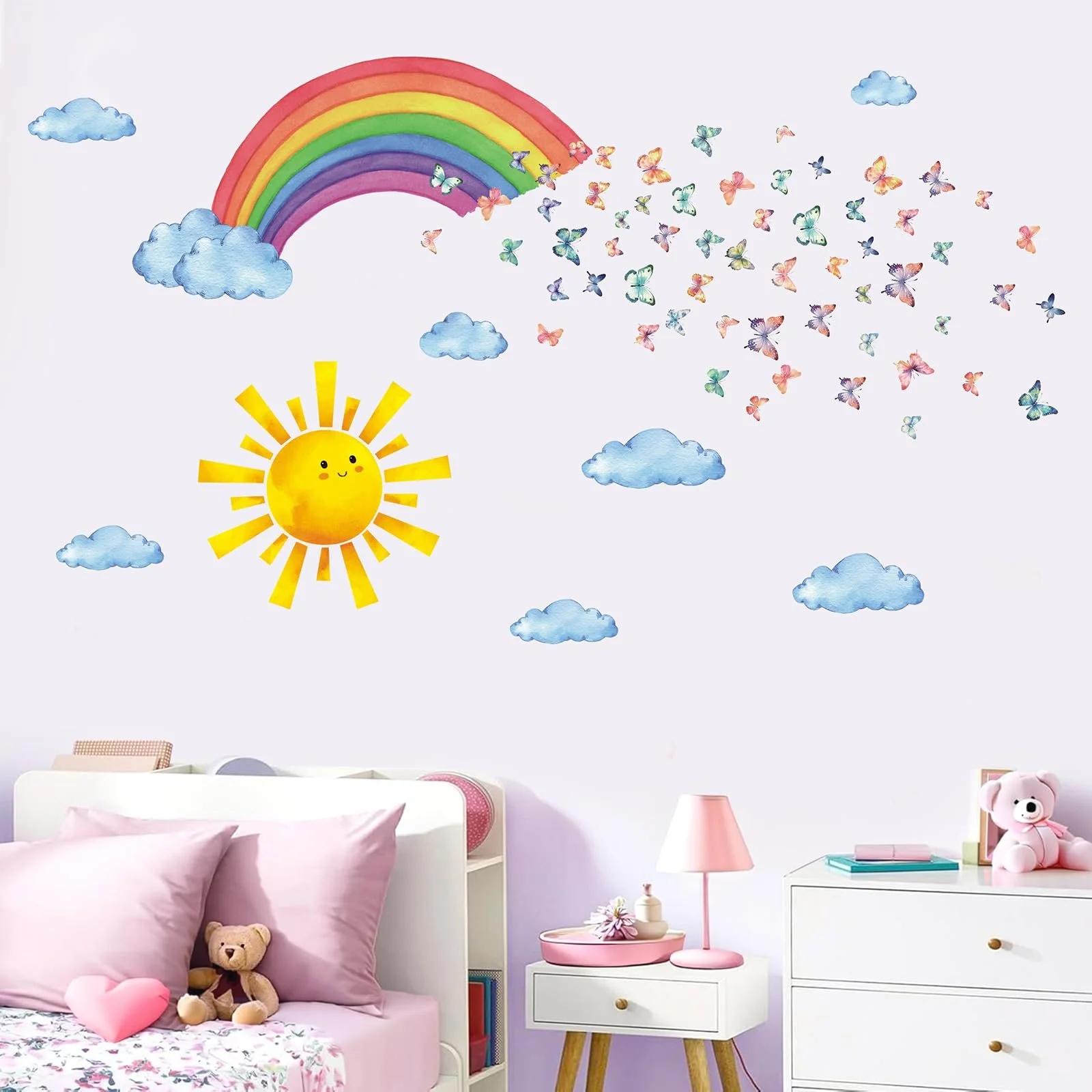 Наклейка на стіну HPNIUB Веселка Хмаринки Сонце 90 x 60 см Кольорова, фото №5