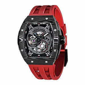 Автоматические часы TSAR BOMBA Мужские водонепроницаемые 50 м Роскошные механические скелетоны Аналоговые военные Черные Серебряные нержавеющая сталь - Фото 1