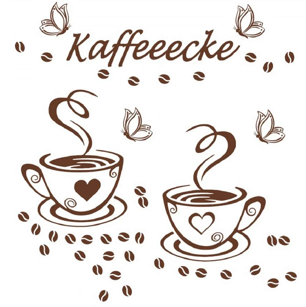 Наклейка на стіну WandSticker4U Coffee Cup Beans Cappuccino Kitchen Office Dining Room Cafe Bar Bakery Furniture Window Adhesive Film, фото №1