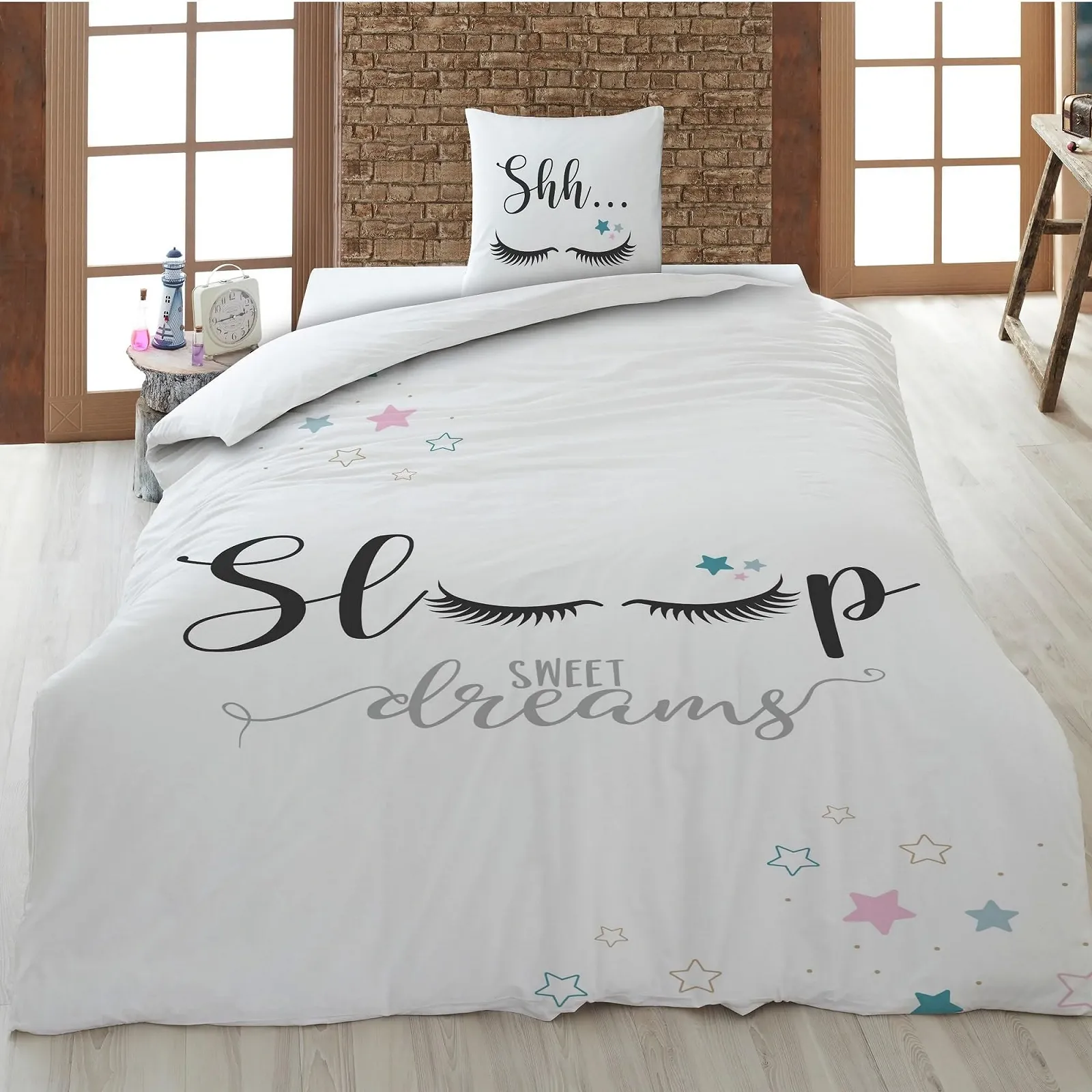 Постільна білизна дитяча Familando Sleepy Eyes 2 предмети Бавовна Сіра 135 х 200 см 80 х 80 см, фото №2