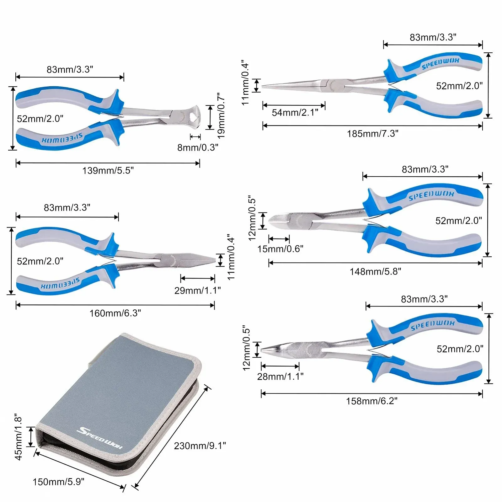 Набор мини-плоскогубцев SPEEDWOX 5 шт с чехлом + торцевые кусачки, плоскогубцы, изогнутые плоскогубцы, диагональные плоскогубцы, плоскогубцы с игольчатыми носами для рукоделия, ремонта, фото №6