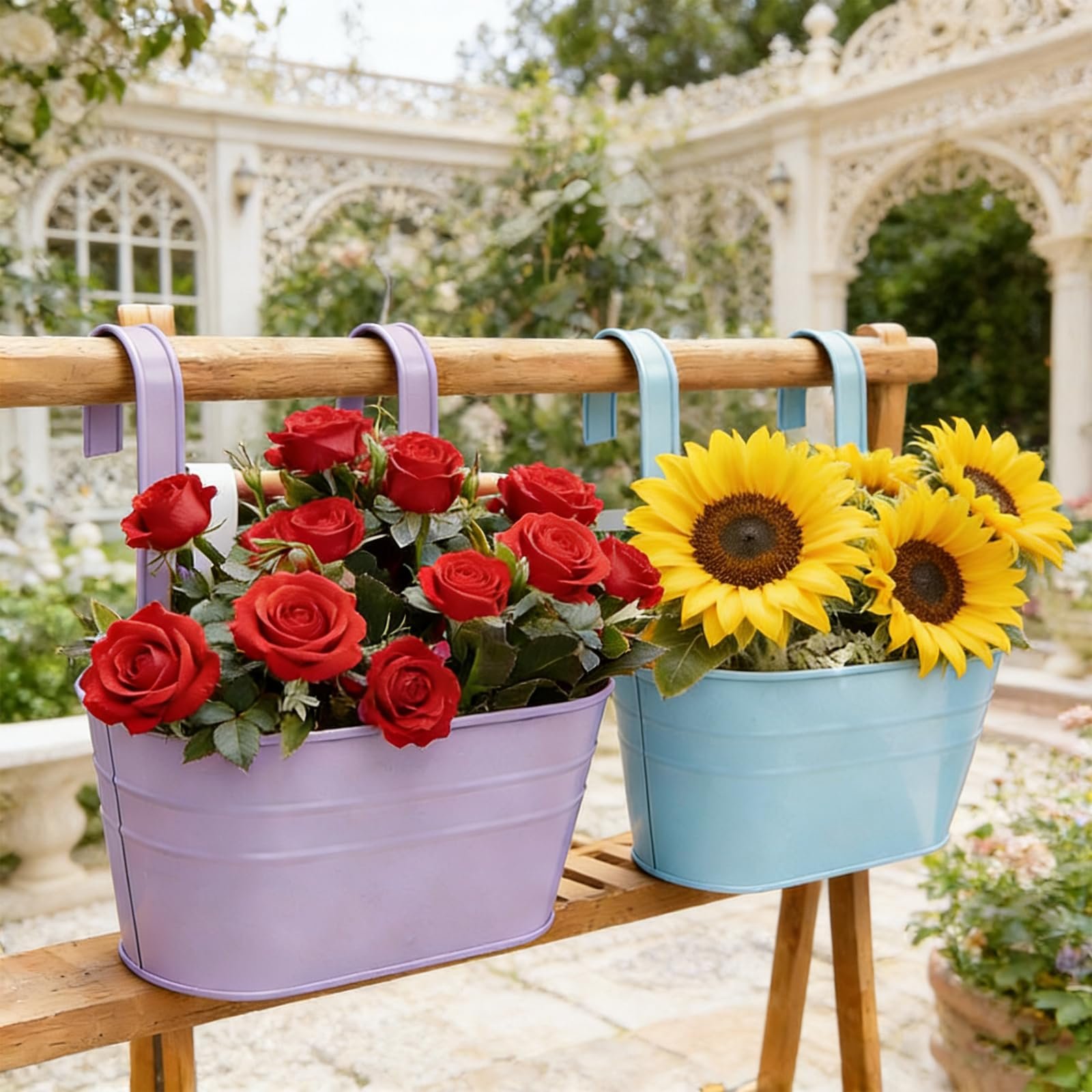 Підвісні квіткові горщики Набір 4 шт. Металеві з дренажними отворами та знімними гачками Фіолетовий/Синій, фото №2 Підвісні квіткові горщики Набір 4 шт. Металеві з дренажними отворами та знімними гачками Фіолетовий/Синій, фото №2