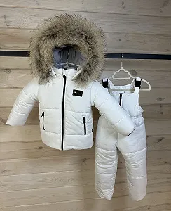 Зимовий комбінезон дитячий 86-134 р: куртка з натуральним хутром та штани білий - Фото 1