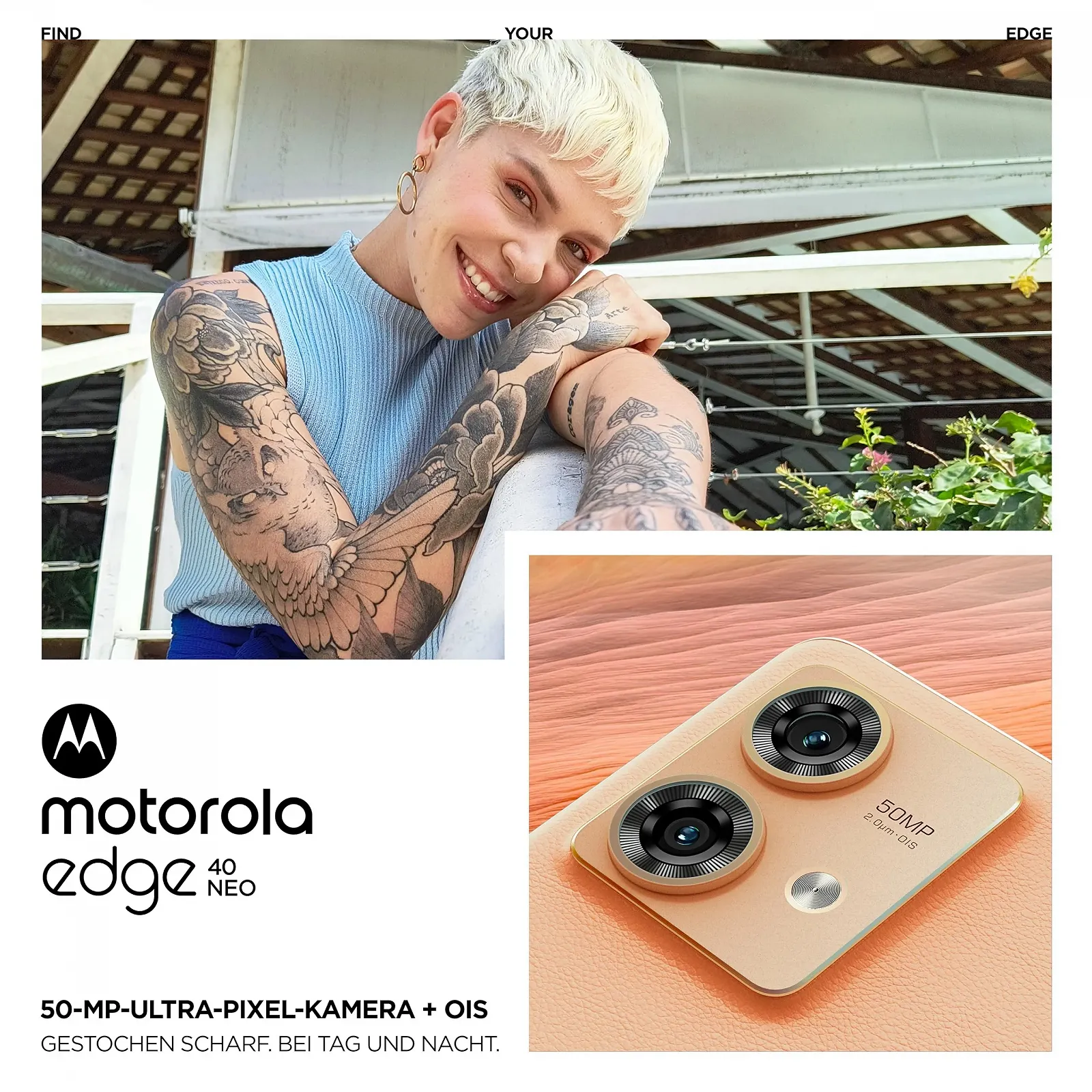 Смартфон Motorola edge40 Neo 6.55" FHD+ 12/256 ГБ 50 МП 5000 мАч Android 13 Peach Fuzz, фото №4 Смартфон Motorola edge40 Neo 6.55" FHD+ 12/256 ГБ 50 МП 5000 мАч Android 13 Peach Fuzz, фото №4