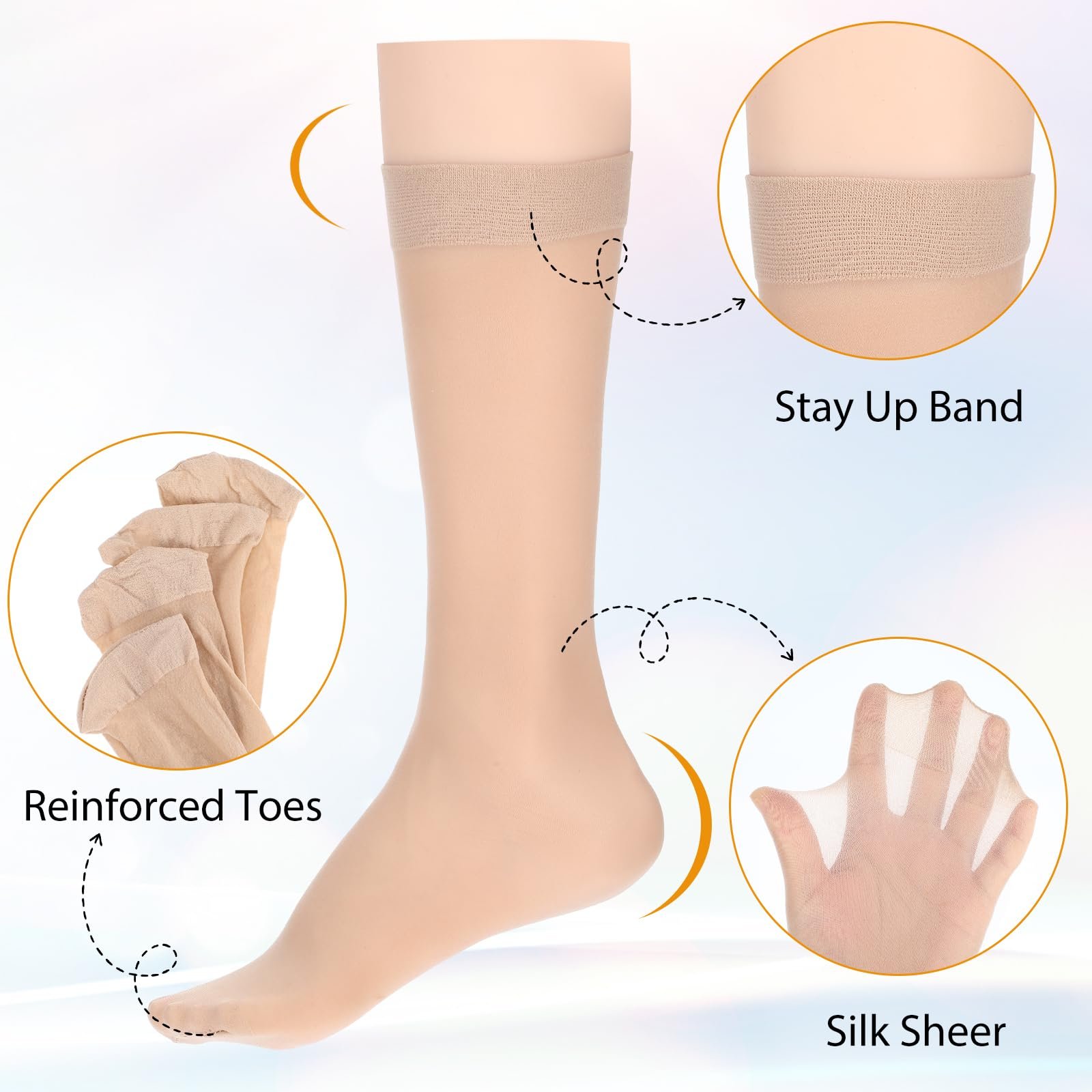 Носки Нейлоновые Женские, 6 пар, Тонкие Носки, для ежедневного использования, вечеринок, One Size, Телесный цвет, фото №2