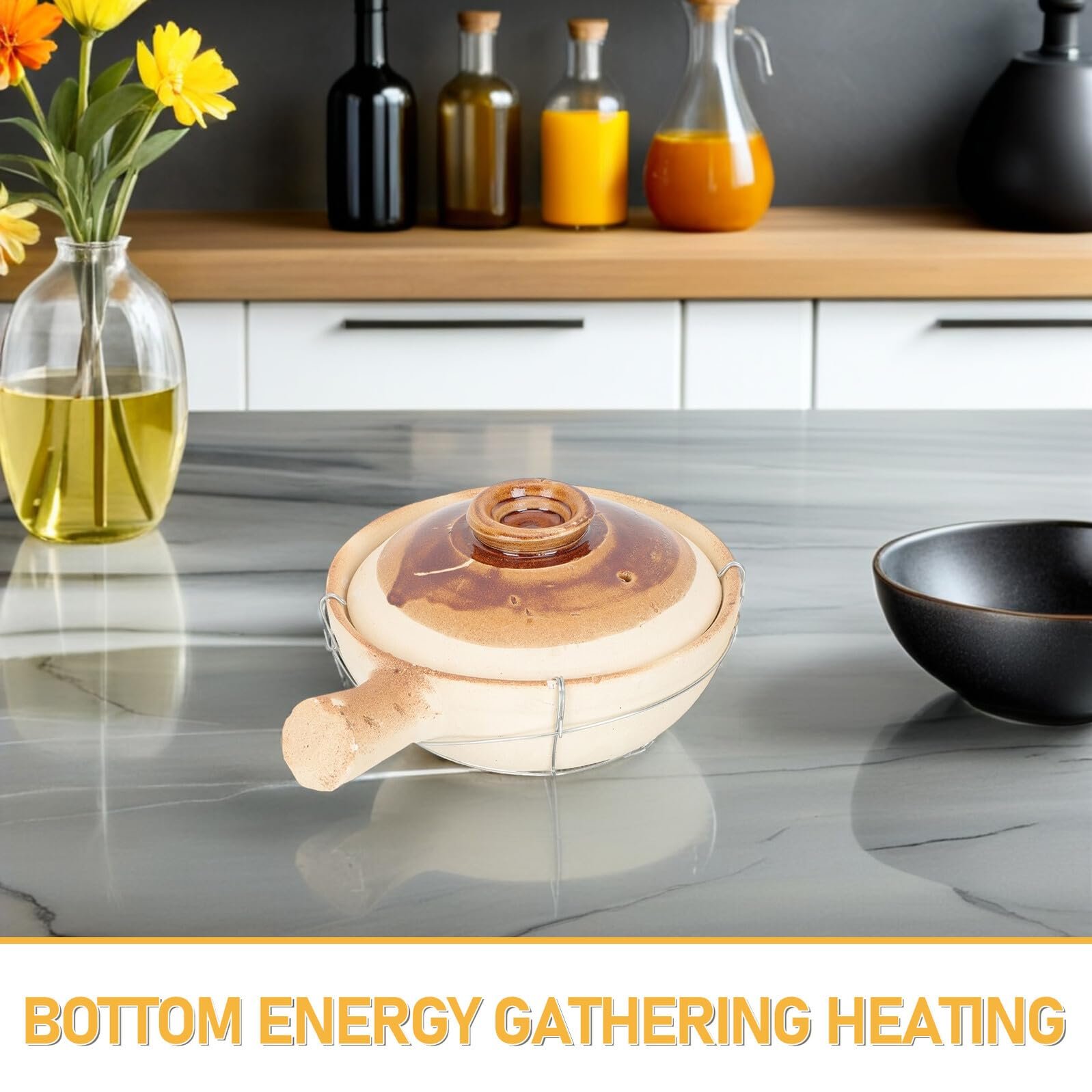 Кастрюля-керамический горшок С одной ручкой Белый, фото №3