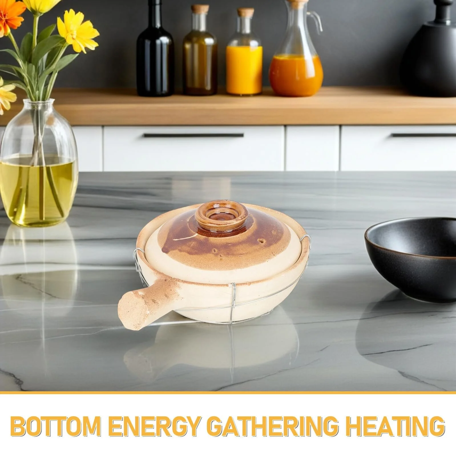 Кастрюля-керамический горшок С одной ручкой Белый, фото №3