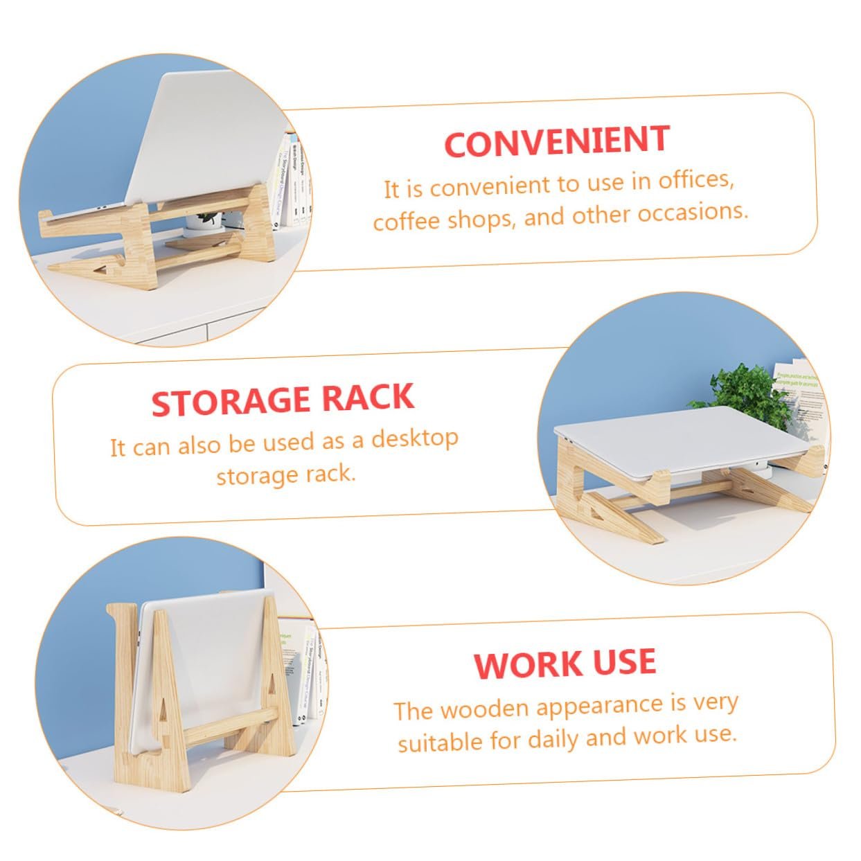 Підставка для ноутбука BESPORTBLE Ергономічна регульована по висоті Деревʼяна, фото №9