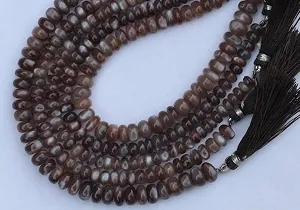 Намистини Місячний камінь кавовий, рондель гладка, 6-9 мм, нитка довжиною 20 см, для намиста та браслета - Фото 1