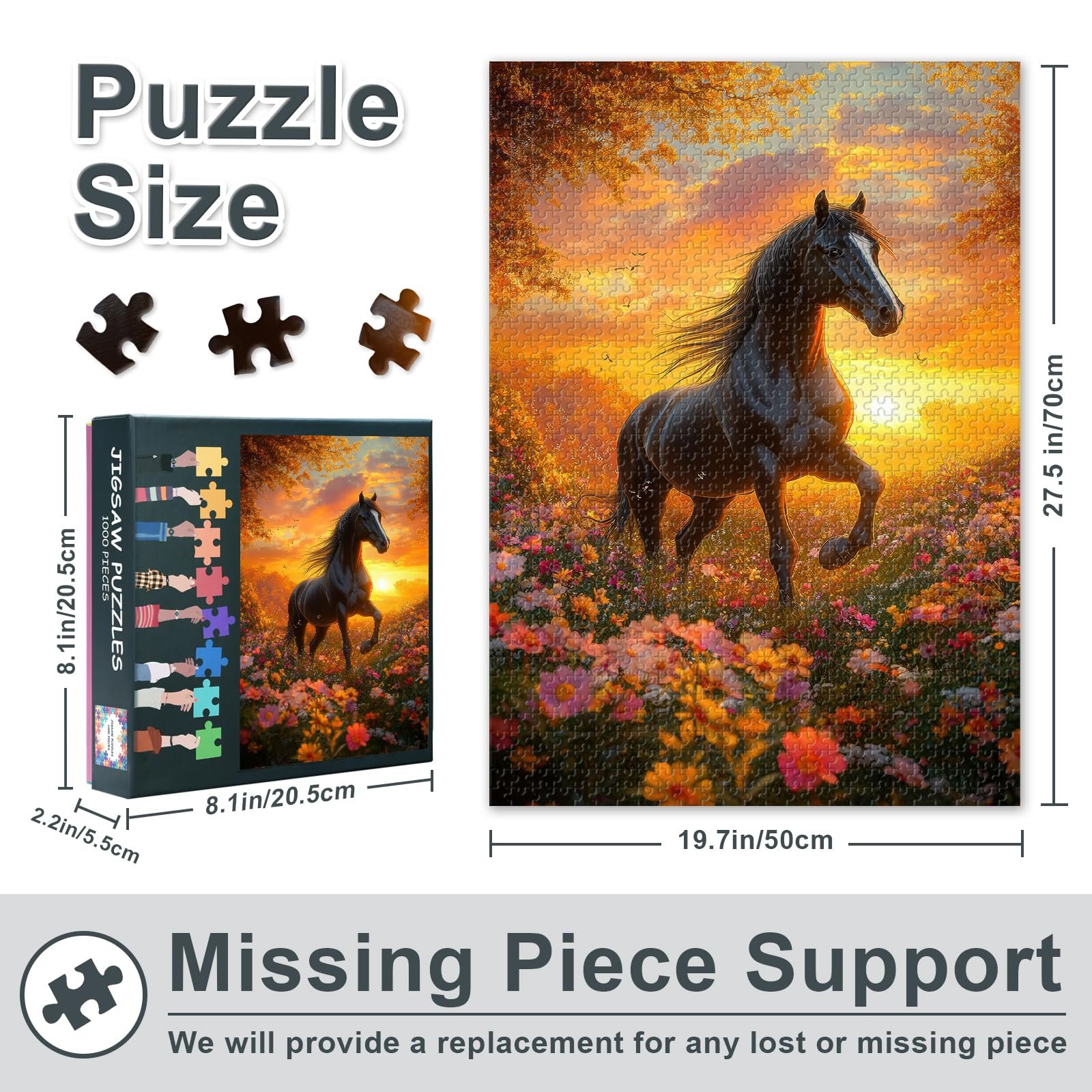 Пазл Кінь на квітучому лузі 1000 деталей 70 x 50 см, фото №3