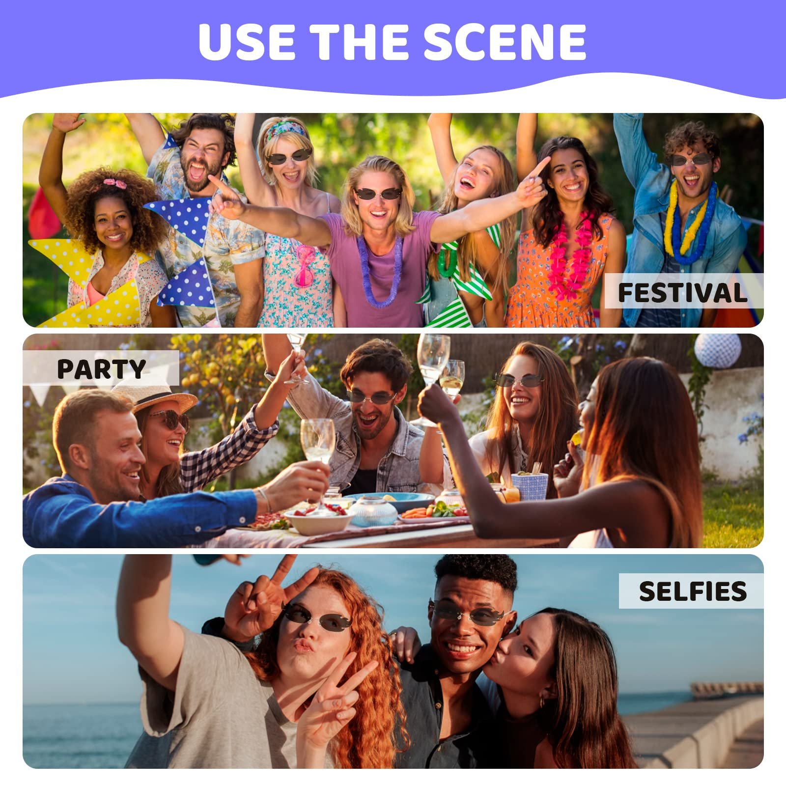 Солнцезащитные очки Pipihome Flames Без оправы Огненная форма, фото №6