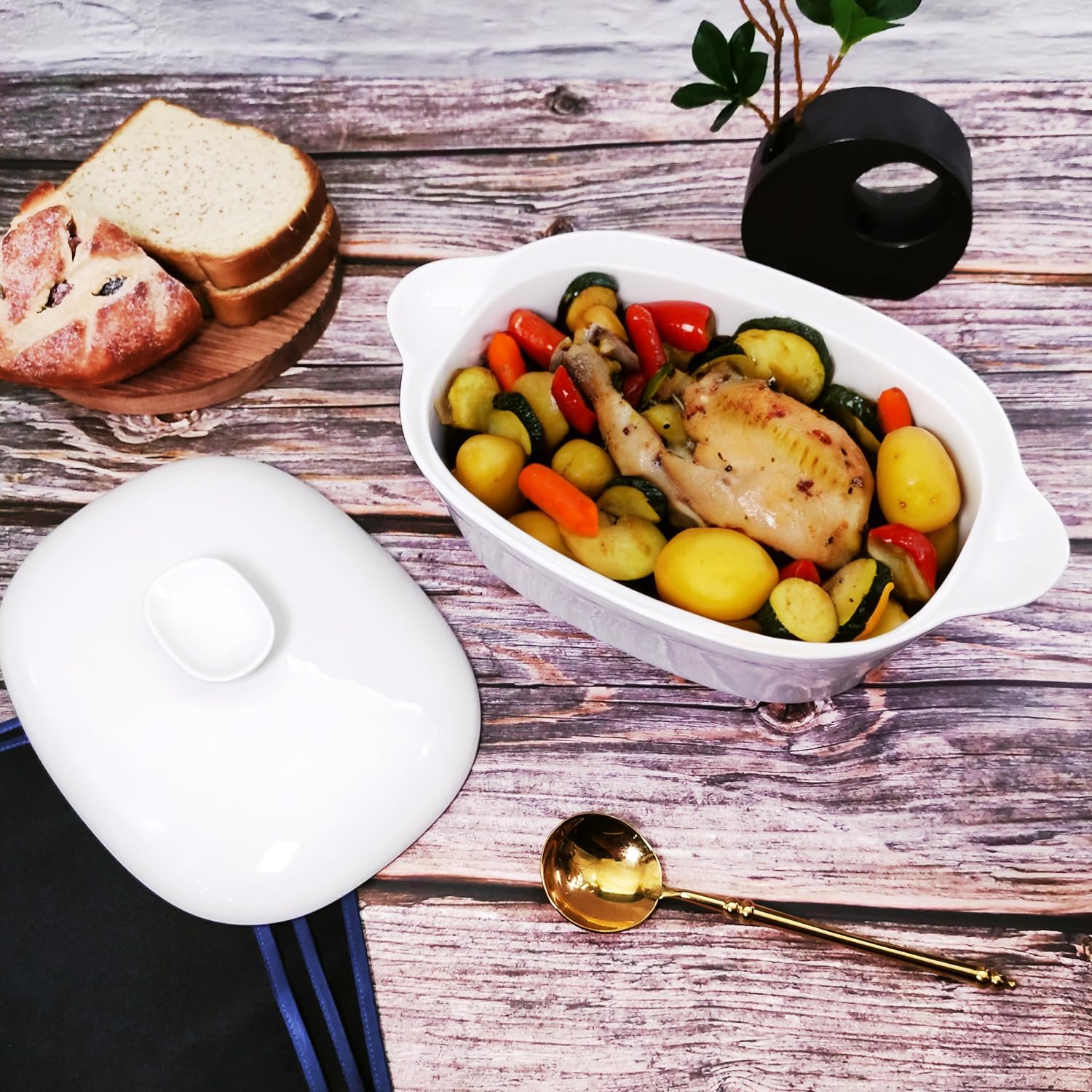 Гусятниця для запікання керамічна з кришкою 32,5 см 1900 мл біла, фото №7 Гусятниця для запікання керамічна з кришкою 32,5 см 1900 мл біла, фото №7