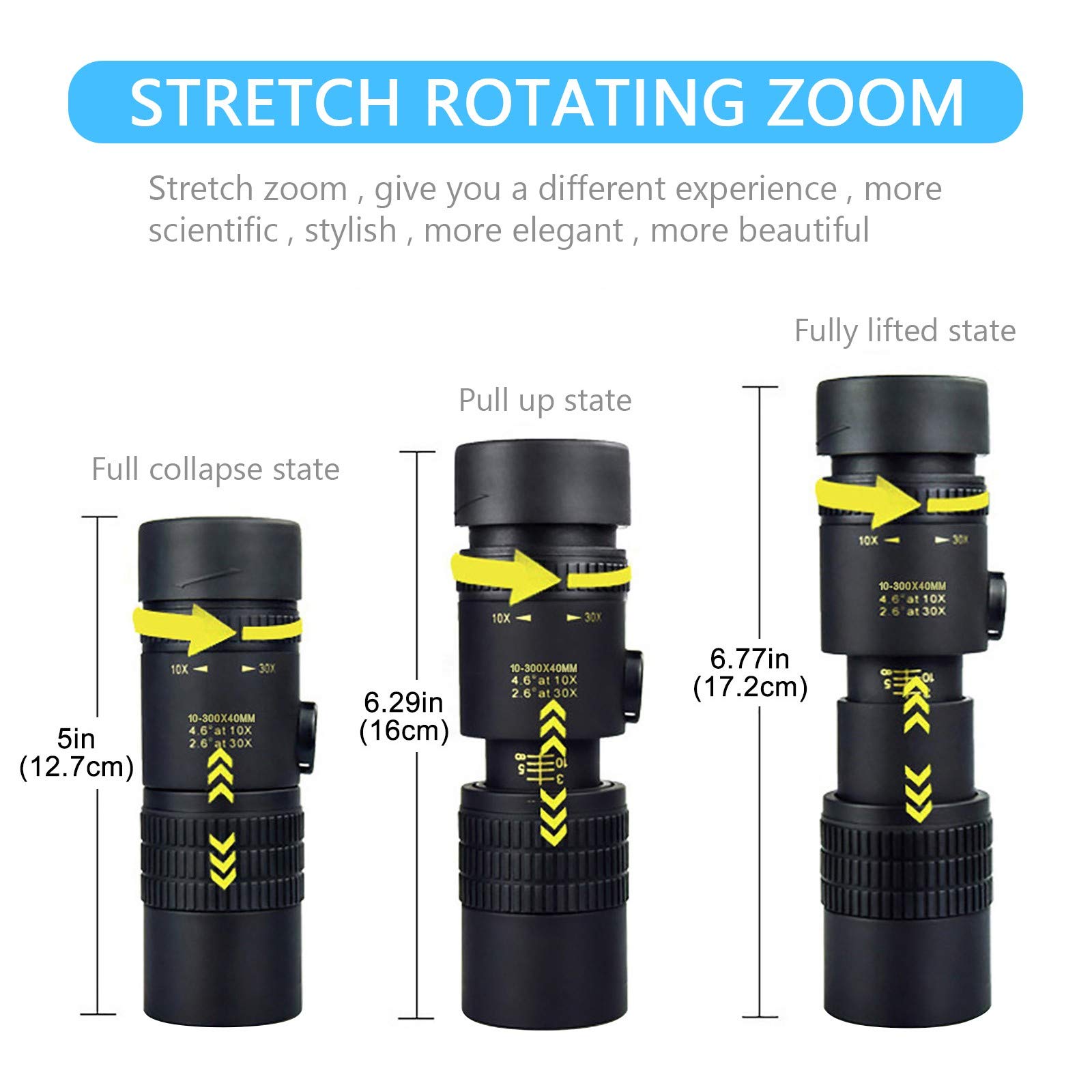 Монокуляр Super Telephoto Zoom 4K 10-300 x 40 мм Портативний з адаптером для смартфона та штативом, фото №5