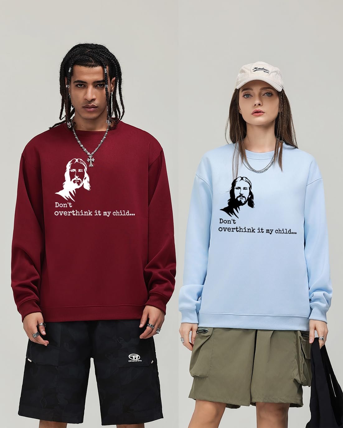 Винтажный свитшот с надписью "Не перемудровуй, дитя мое" Изображение Иисуса Христианский свитшот, фото №3