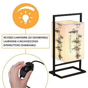 Настільна лампа Japanese японська приліжкова індустріальна з чорною металевою рамою та квадратним тканинним абажуром Регульована яскравість Квітка сливи synthetic.ua - Фото 1