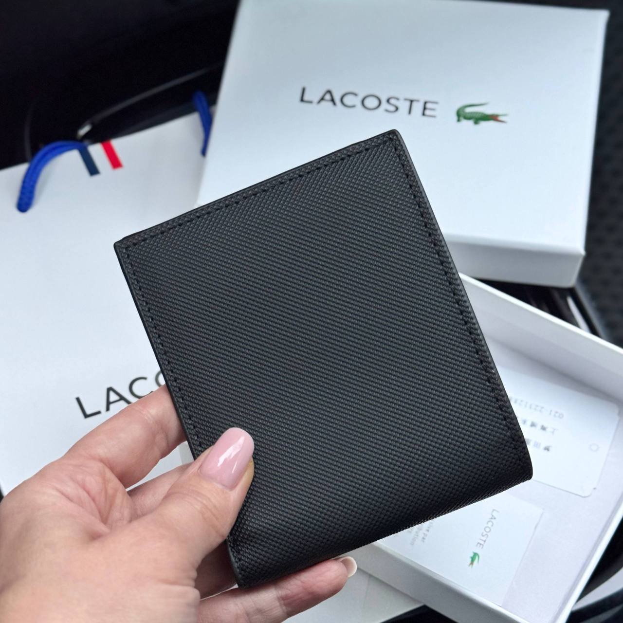 Чоловічий гаманець Lacoste чорне портмоне Лаокста, фото №6