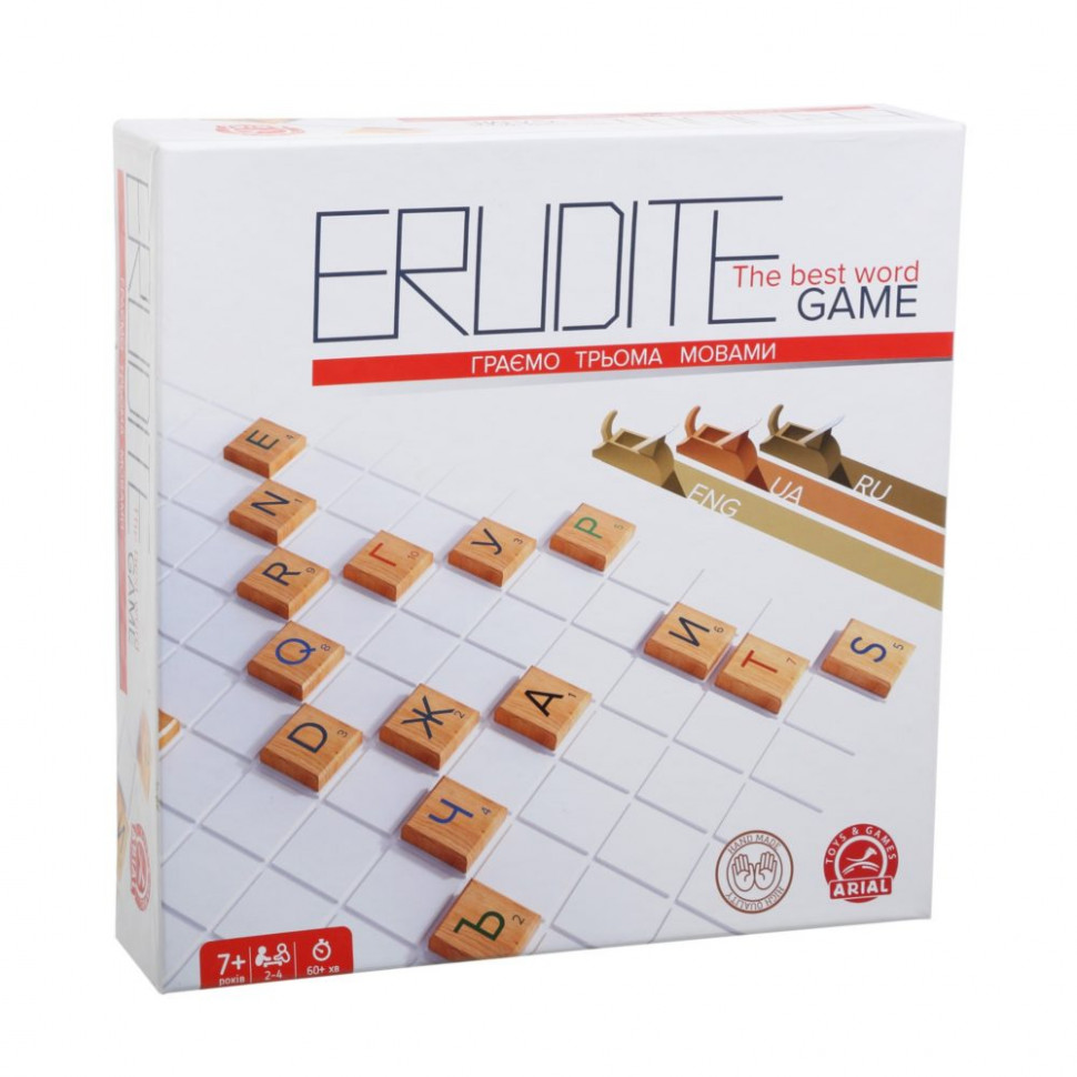 Настольная игра Arial ERUDITE Ерудит три языка 910466 развивающие игры разные настольные игры детская игра настольные игры для детей, фото №1