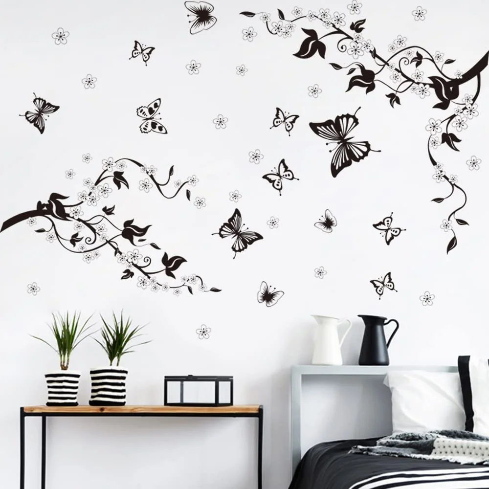 Наклейка на стіну Runtoo Tree Birds Flower Tendril Чорний, фото №3