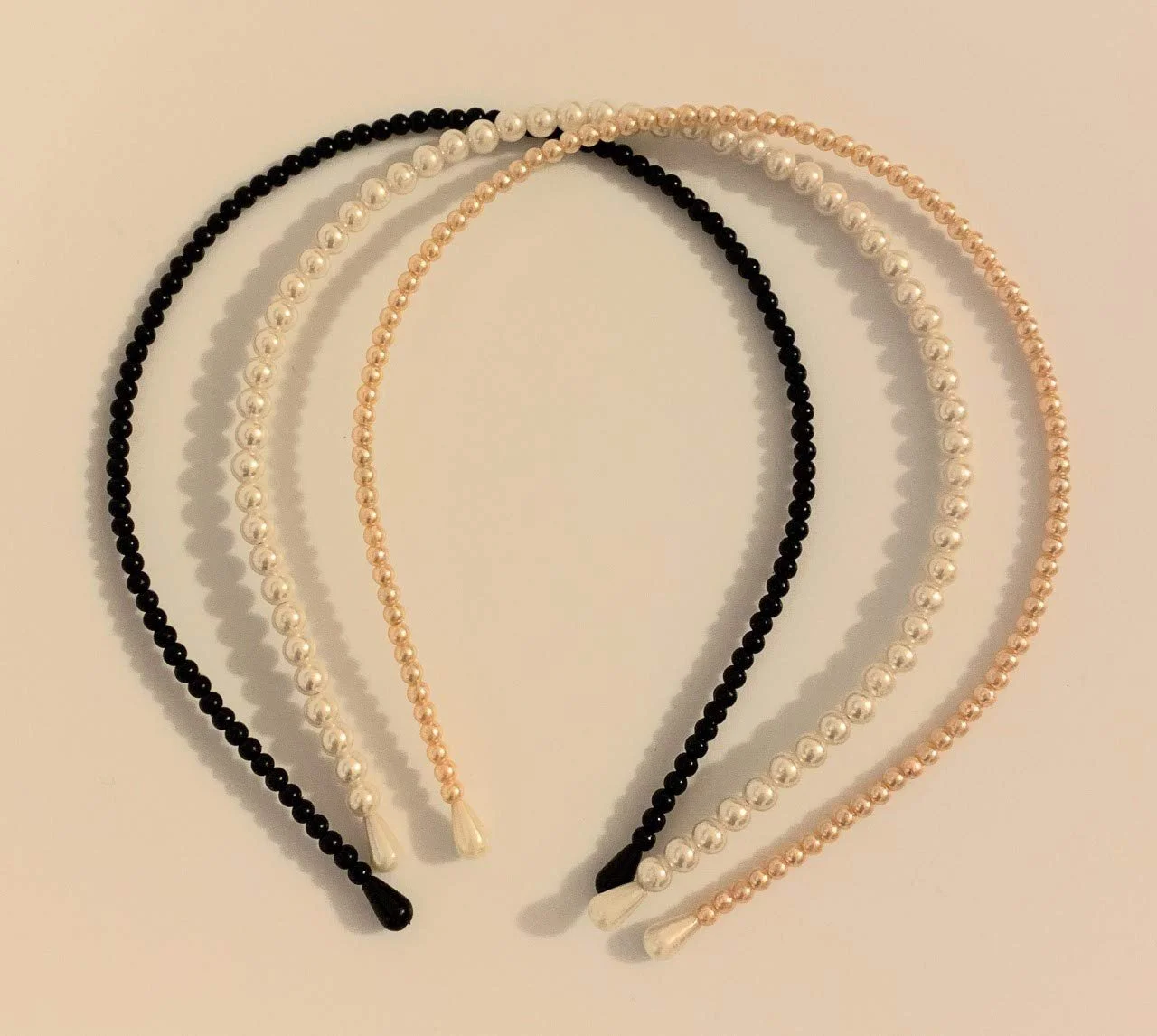 Обруч Faux Pearl Вузький Весільний 3шт Рожевий Чорний Кремовий, фото №2