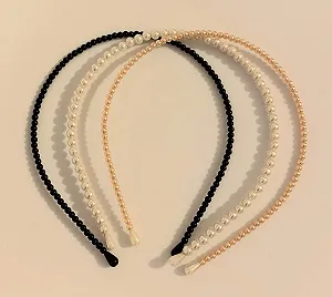 Обруч Faux Pearl Узкий Свадебный 3шт Черный Розовый Кремовый synthetic.ua - Фото 1