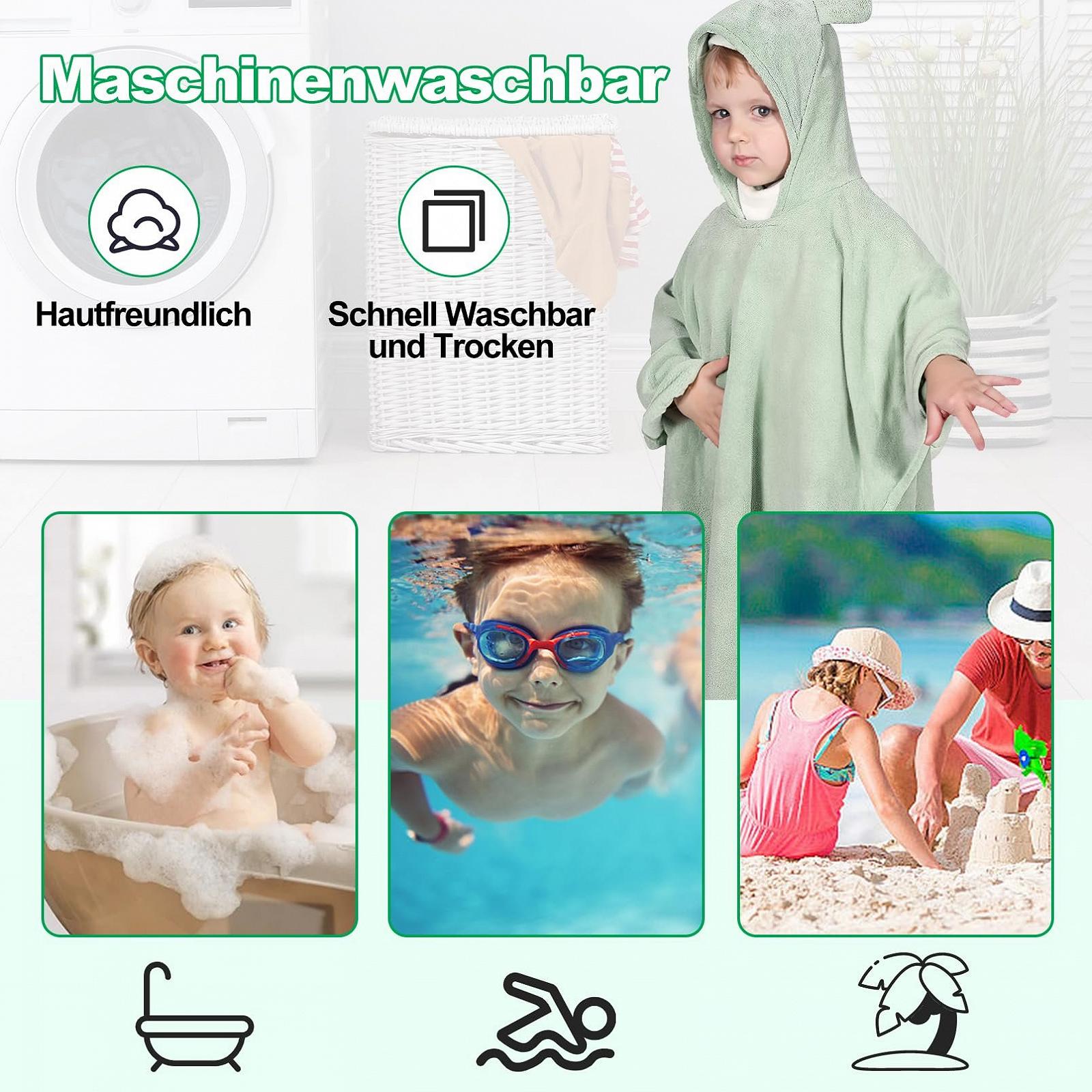 Пончо для ванны EOGRFW Детское с капюшоном для детей 3-6 лет мятно-зеленого цвета, фото №7