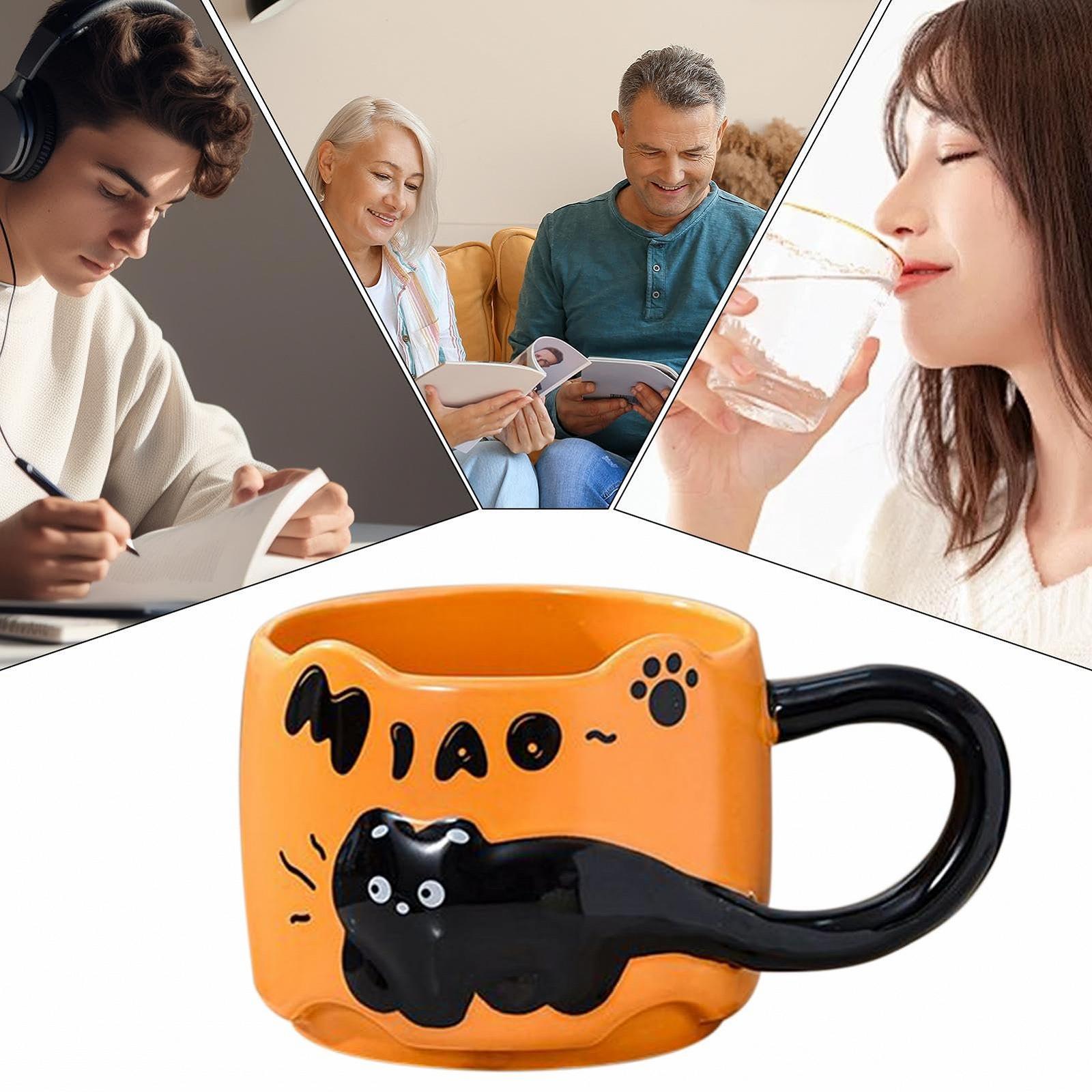 Кружка Кошачья, штабелируемая кружка для латте для горячих напитков - Забавные декоративные керамические чайные чашки с мультяшными котами для женщин, девочек, детей, фото №4