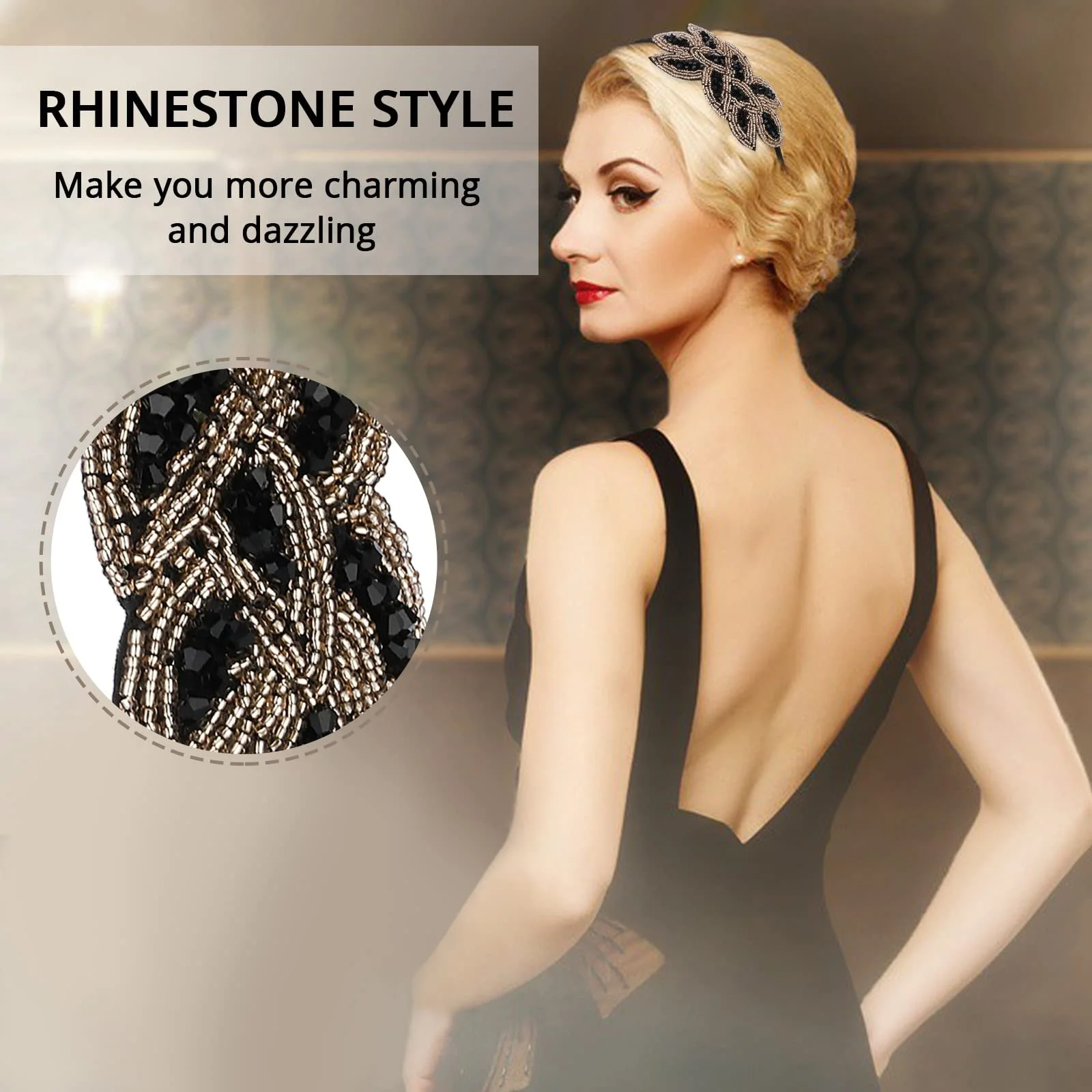 Обруч на голову Sibba 1920-х років, кришталева, фото №4