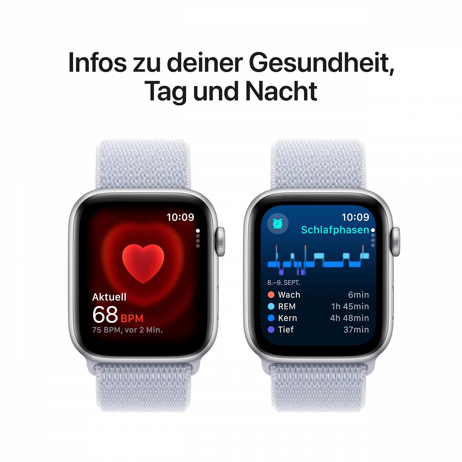 Смарт-годинник Apple Watch SE (2nd Generation) GPS + Cellular 44mm Алюмінієвий корпус сріблястий та Sport Loop синя хмара (One Size), фото №5