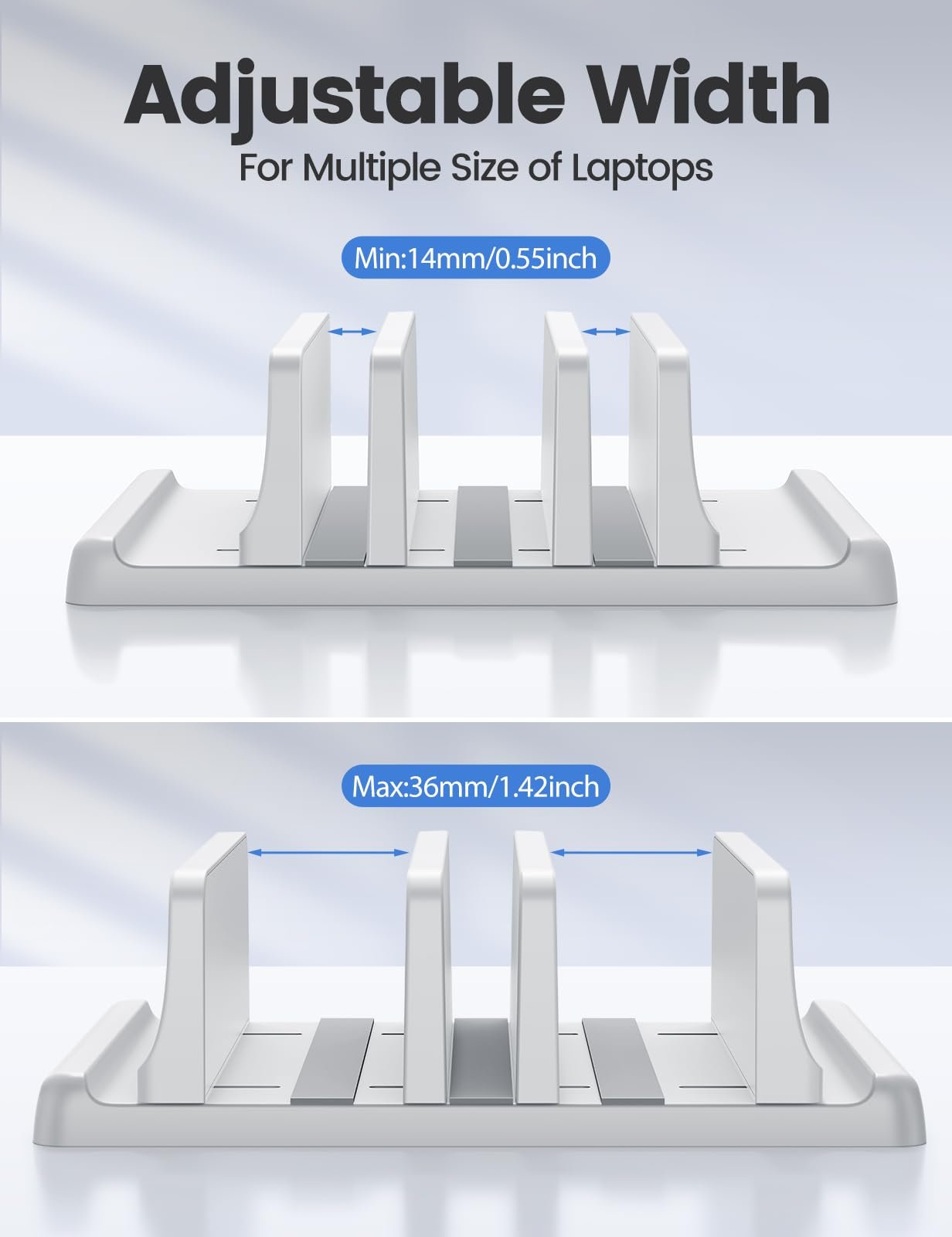 Подставка для ноутбука Vaydeer вертикальная с 3 слотами ABS-пластик белая, фото №7