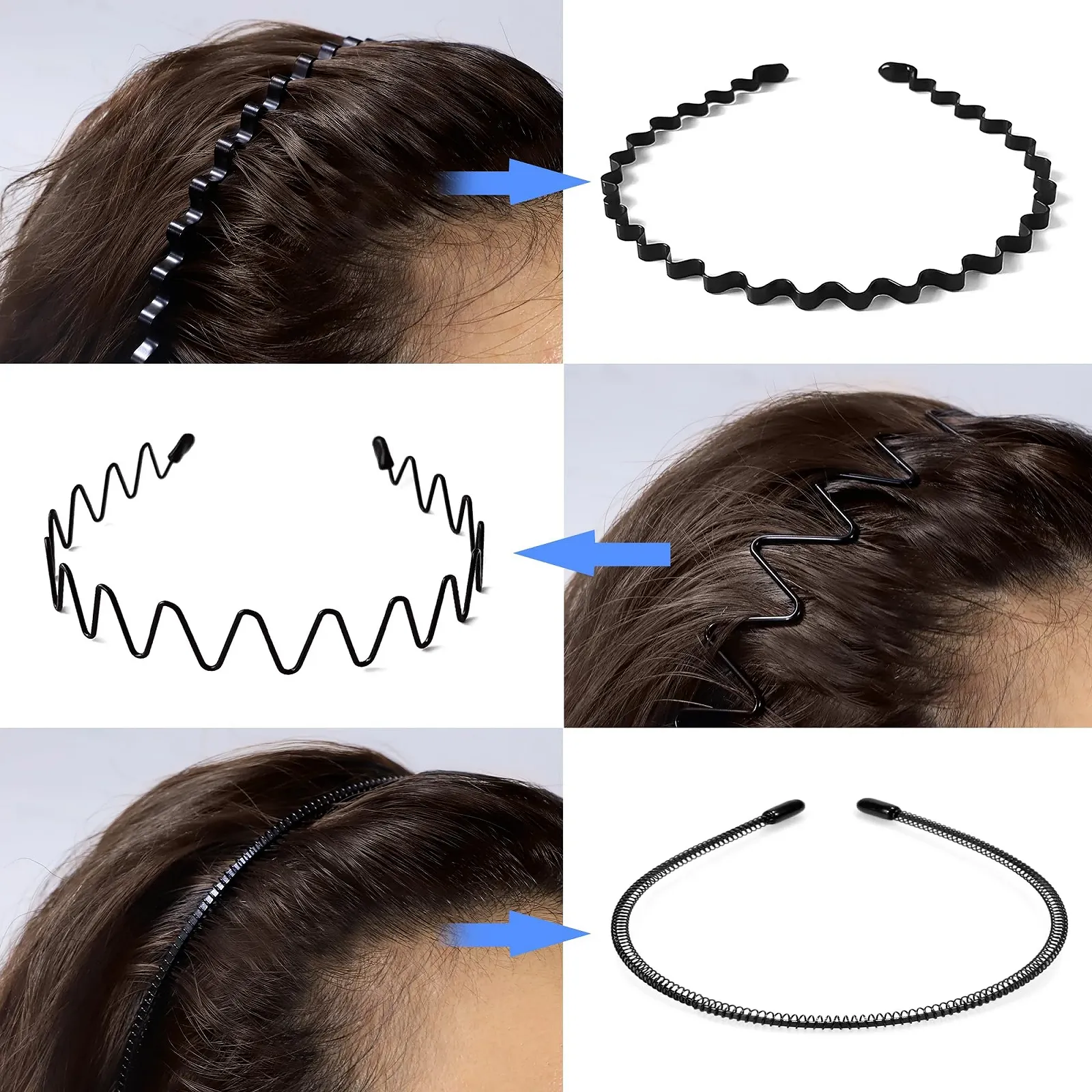 Набір з 6 металевих хвилястих обручів для волосся, фото №6