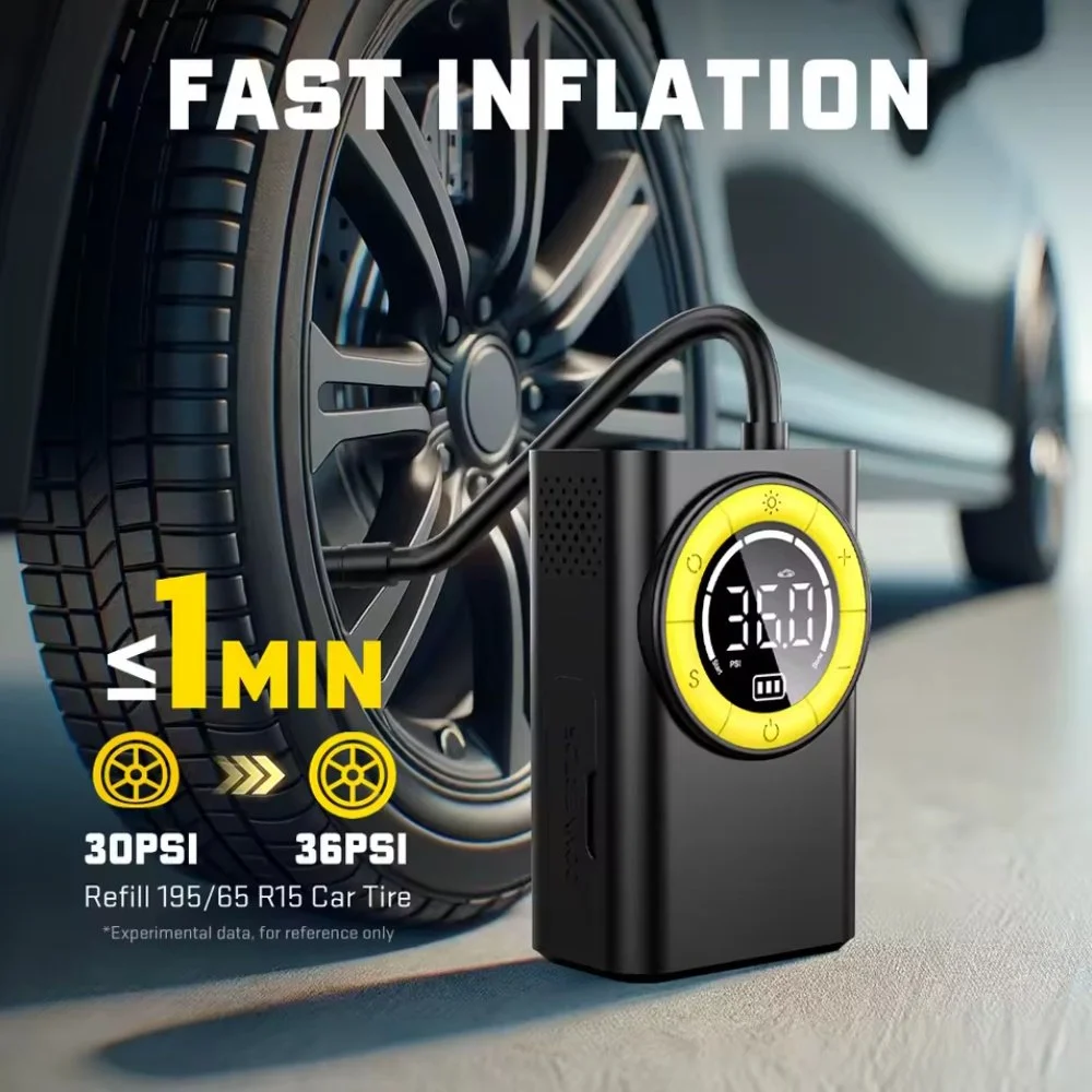 Беспроводной автомобильный компрессор Carsun T2198 с функцией фонарика и повербанка, фото №10