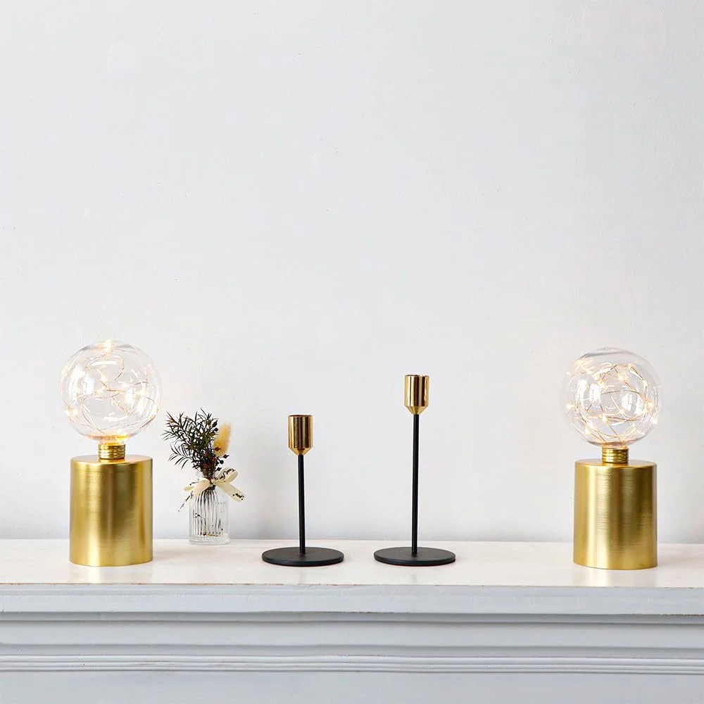 Настільні лампи JHY DESIGN Набір із 2 шт. на батарейках 20 см Gold Base, фото №5