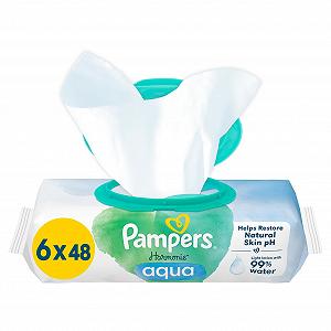 Влажные салфетки Pampers Harmonie Aqua 6 упаковок по 48 влажных салфеток, 288 влажных салфеток - Фото 1