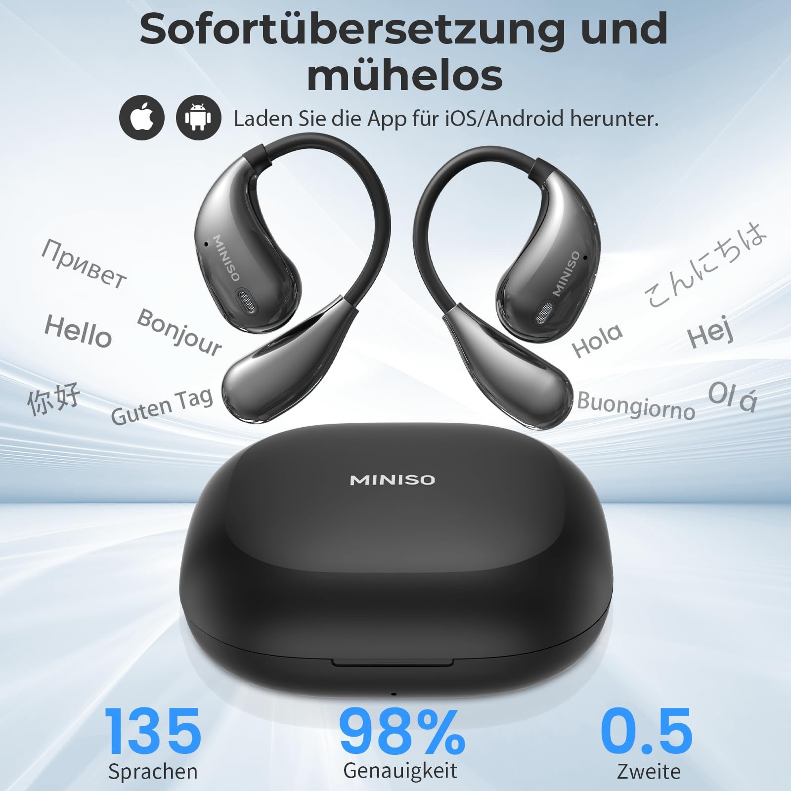 Навушники-перекладач MINISO X33 Ki, 3-в-1, 135 мов, Bluetooth, для навчання, подорожей, бізнесу, фото №2