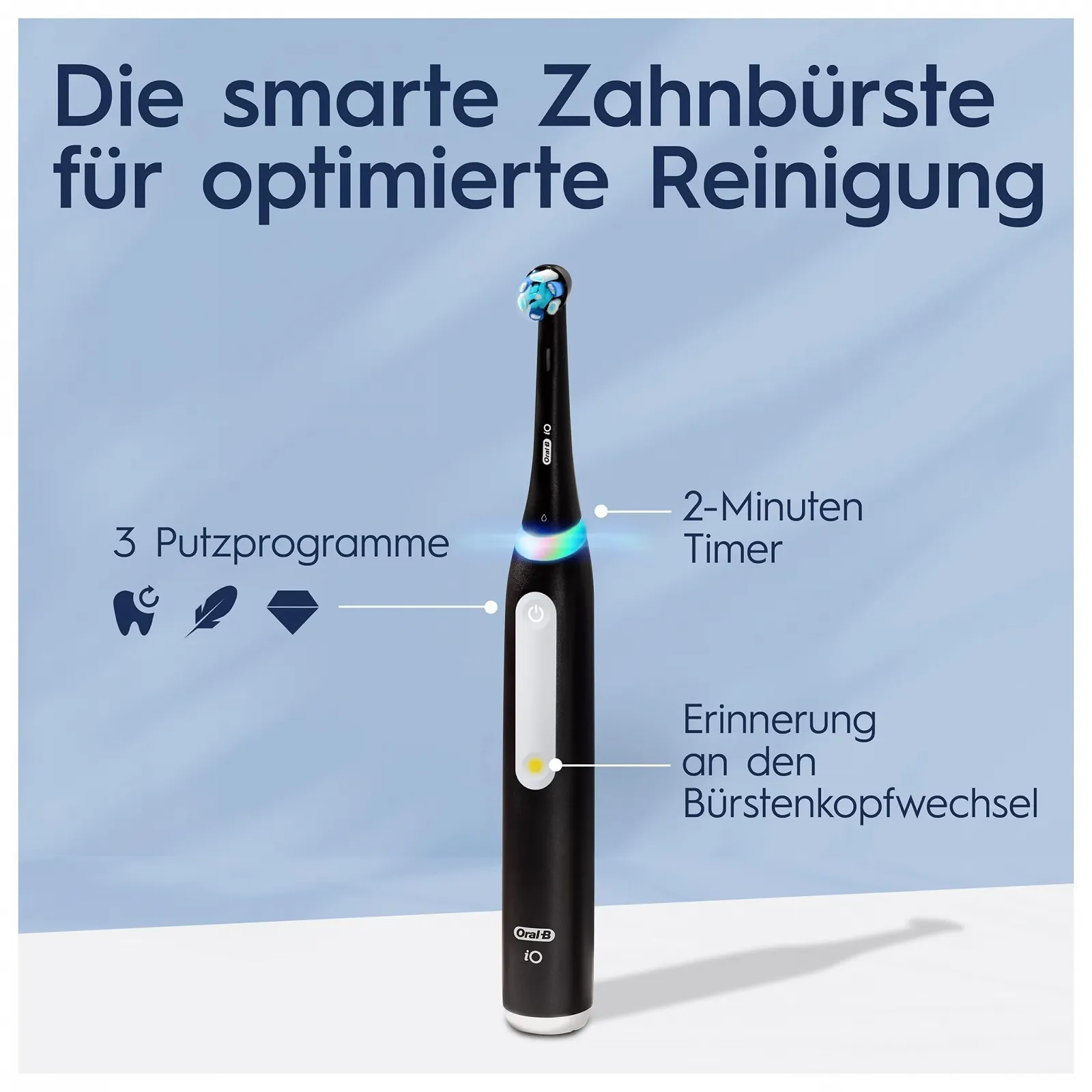 Электрическая зубная щетка Oral-B iO Series 3 Plus Edition 3 режима, 3 сменные насадки, контроль давления Матовая черная, фото №5
