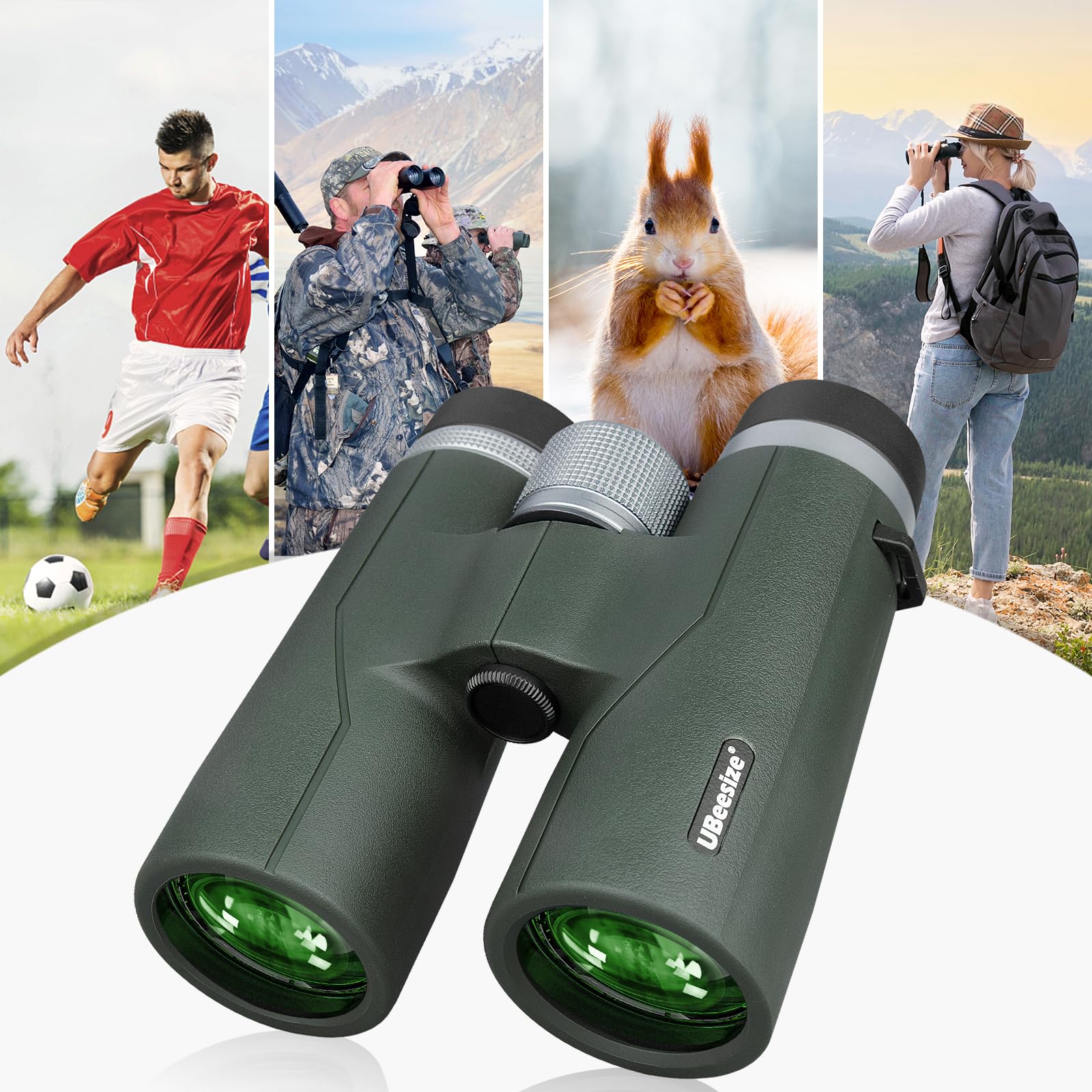 Бінокль UBeesize HD 10 x 42 Водонепроникний 19 мм HD Окуляр, BAK4+FMC для дорослих для спостереження за птахами, походів, полювання, огляду, зелений, фото №7