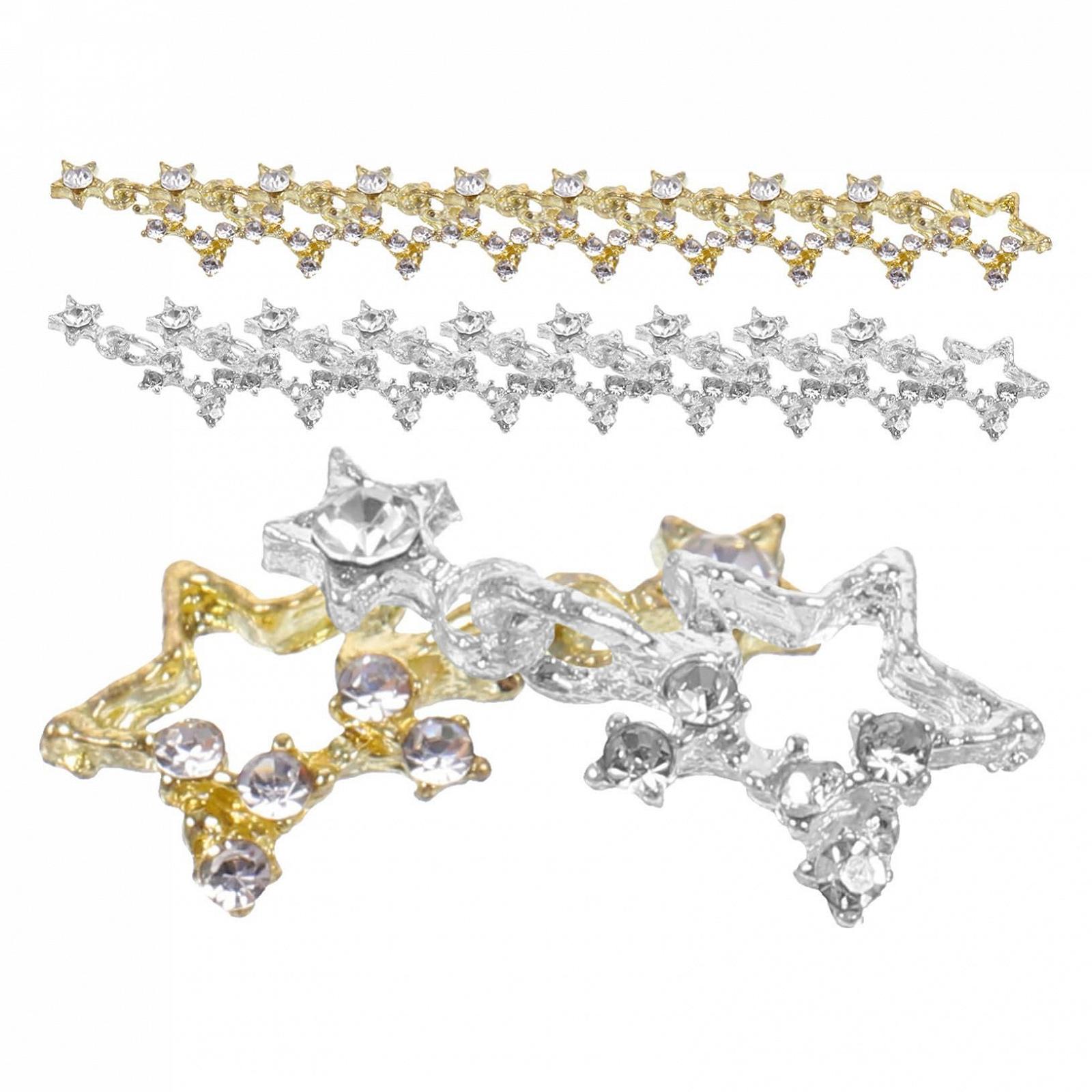 Прикраса для нігтів Металеві зірки 30 шт. Золото та срібло, фото №1