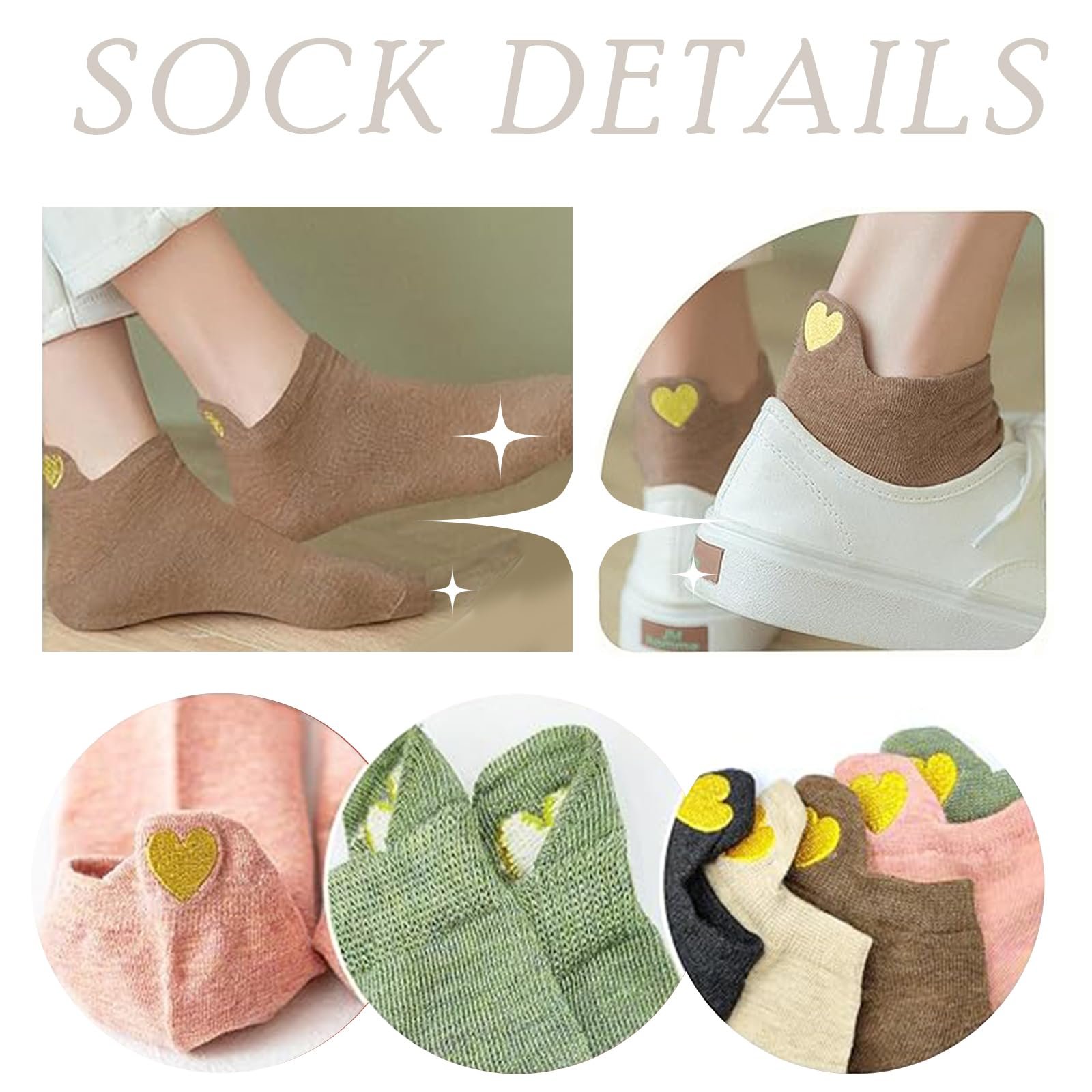 Носки Женские Разноцветные 10 пар, Носки для кроссовок Женские, Носки для женщин и мужчин Забавные хлопковые с милым узором в форме сердца, Разноцветные, фото №5