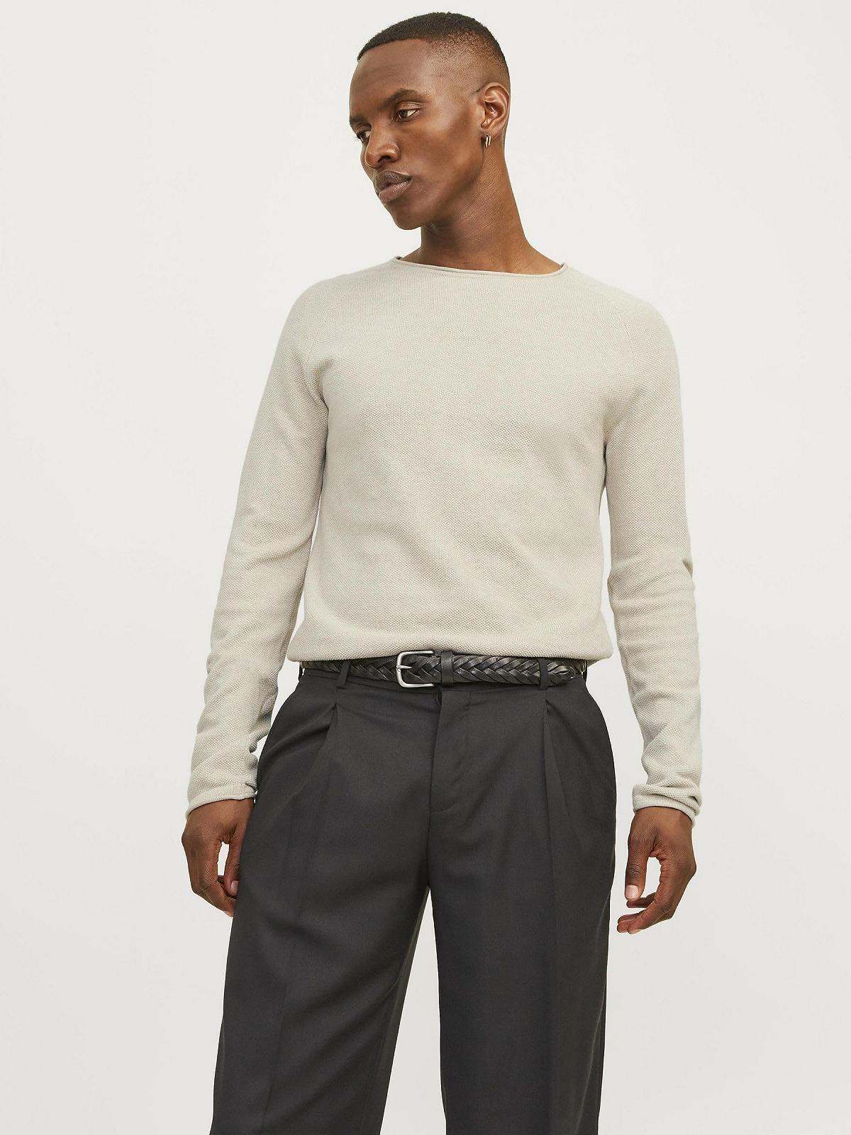 В'язаний пуловер JACK & JONES JJEHILL чоловічий, з круглим вирізом, базова модель, з довгими рукавами, бавовняна сорочка, фото №4