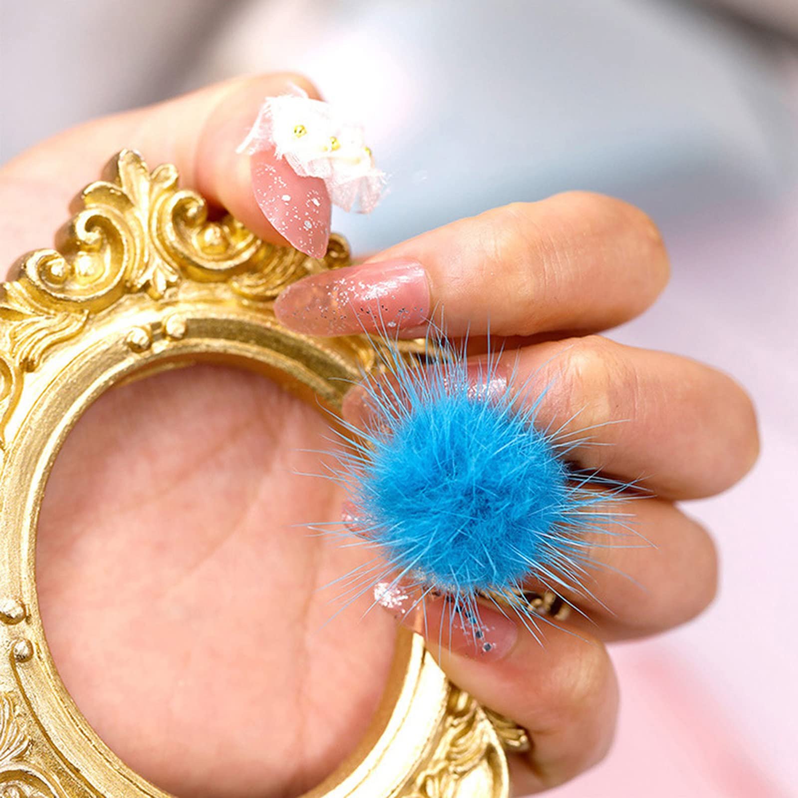 Помпони для нігтів Пухнасті знімні Різнокольорові, фото №5