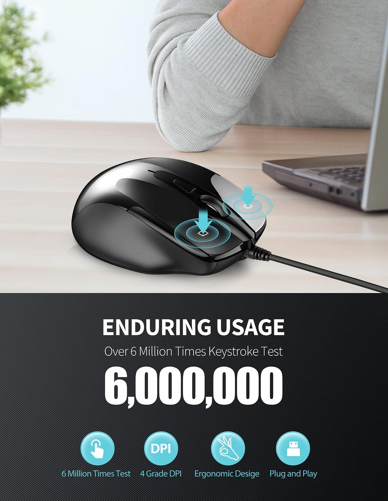 Мышь проводная TeckNet Pro S2 USB, 6 кнопок, до 2000 dpi, фото №5