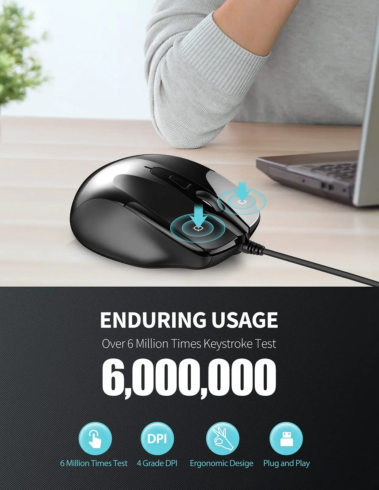 Миша дротова TeckNet Pro S2 USB, 6 кнопок, до 2000 dpi, фото №5