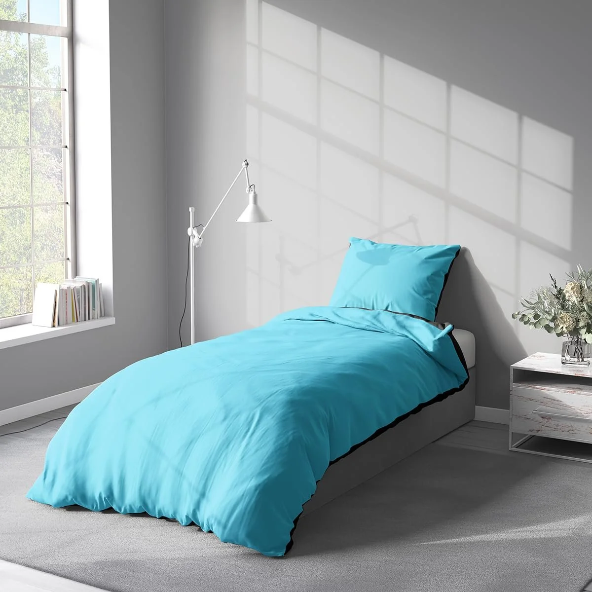 Комплект постельної білизни Visaggio Reversible 135 x 200 см мікрофібра бірюзовий / антрацит, фото №3