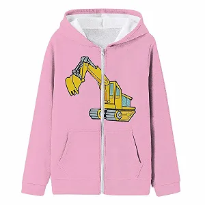 Куртка для дівчат, З принтом екскаватора, З капюшоном та блискавкою - Фото 1