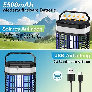 Знищувач комах електричний сонячний 4200 V 2-в-1 5500 mAh LED Бездротовий акумуляторний synthetic.ua - Фото 1