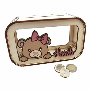 Скарбничка дерев'яна ведмедик Teddy з бантом з бука для дівчаток - Фото 1