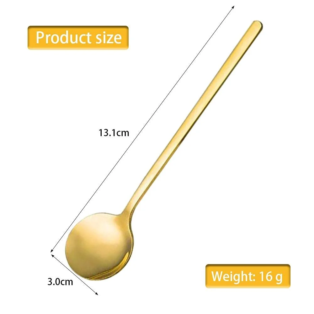 Ложка кофейная HUYIWEI Золотая с круглой головкой, набор 8 штук, золотая ложка из нержавеющей стали, 13 см, фото №8