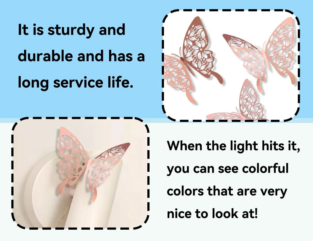 3D наклейки на стіну Метелики 24 шт. 3 розміри Рожеве золото, фото №3