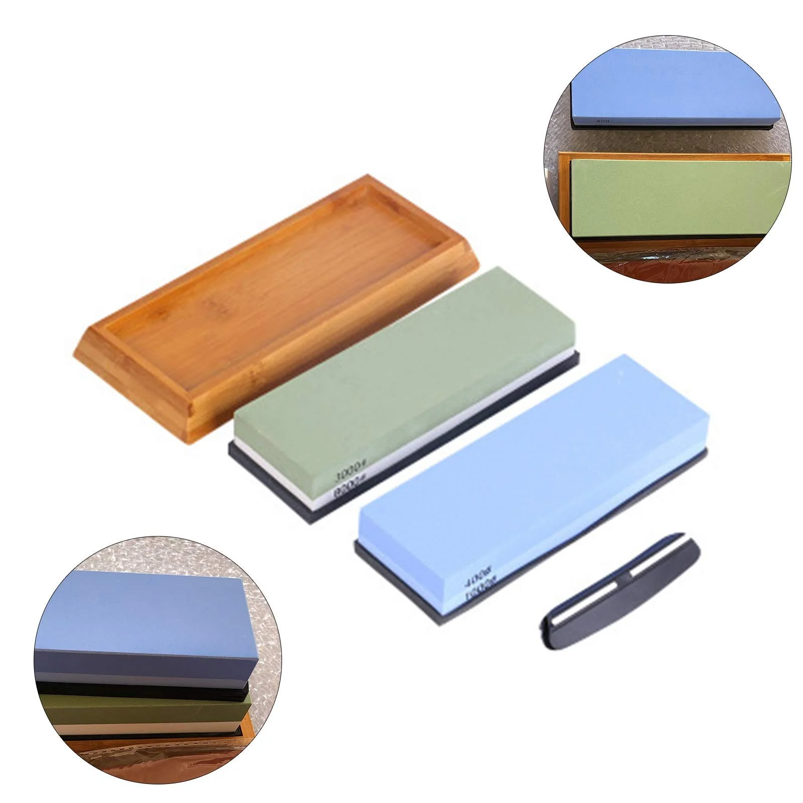 Набір точильних каменів 400-8000 з білого корунду з бамбуковою основою та направляючою кута заточування, фото №5