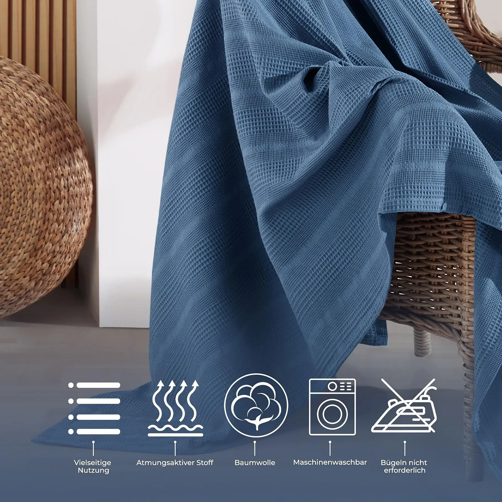 Покривало Elart Elegant Versatile, бавовняне літнє, легке та м'яке піке, ідеальне для сім'ї, блакитне, 210 x 230 см, фото №5